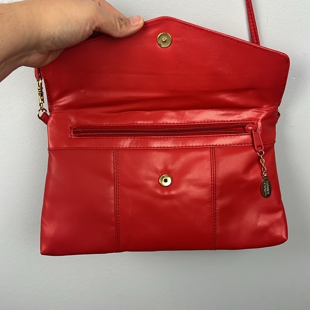 Vintage leather express red crossbody shoulder bag clutch purse removable strap - Picture 5 of 12